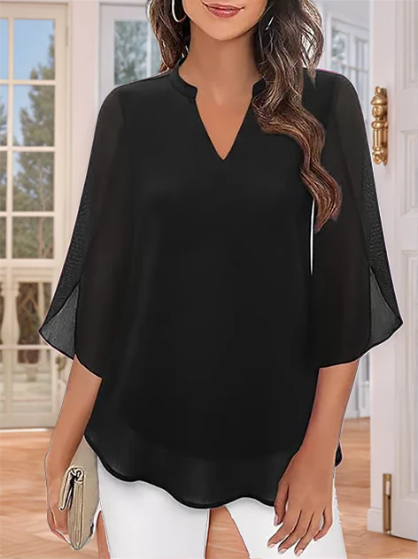 Styliani – Chiffon Blouse with V-Neck