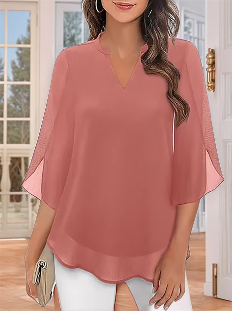 Styliani – Chiffon Blouse with V-Neck