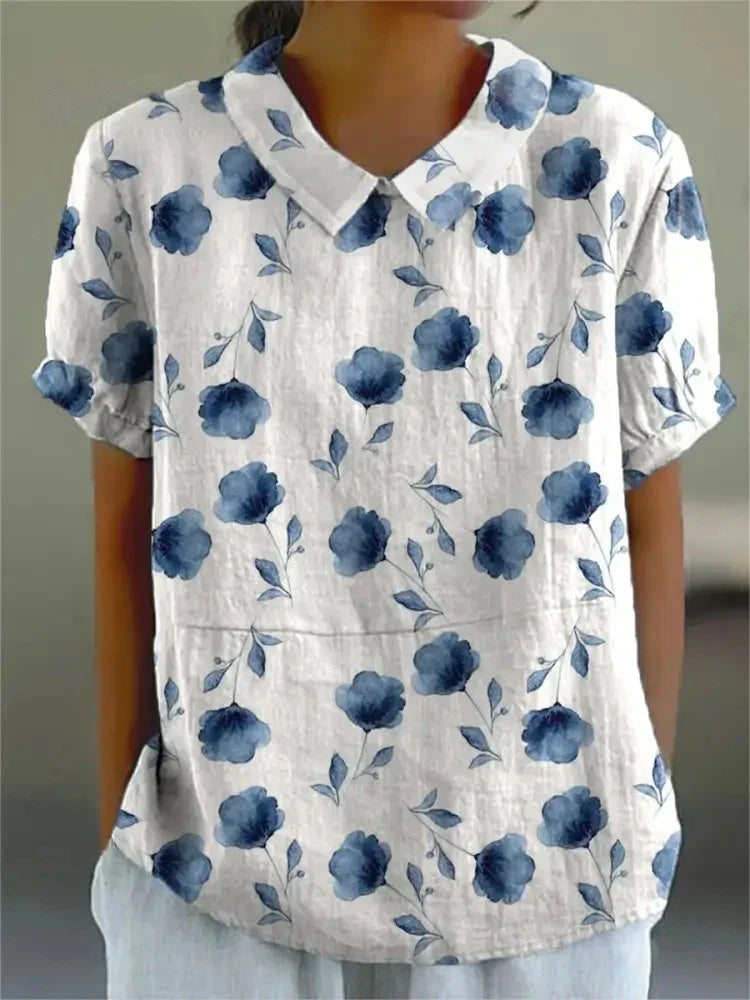 Susie™ - Cotton & Linen Blouse with Floral Print
