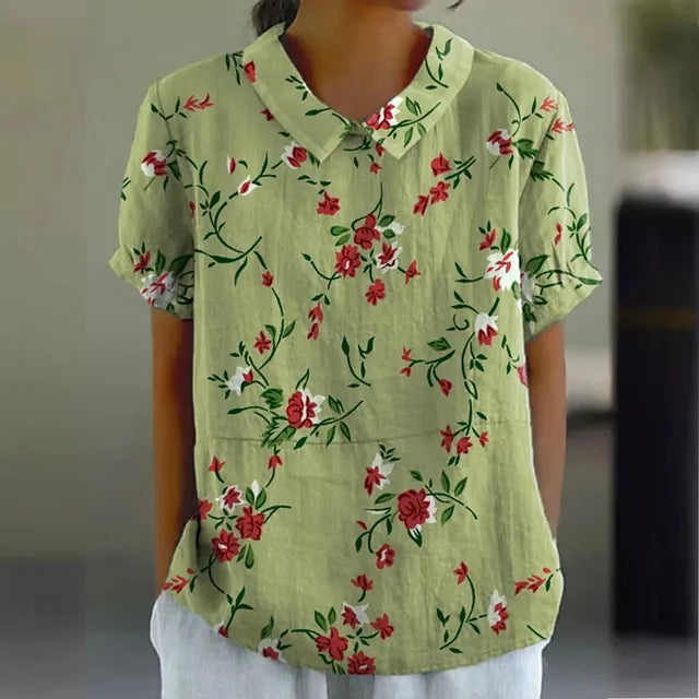 Susie™ - Cotton & Linen Blouse with Floral Print