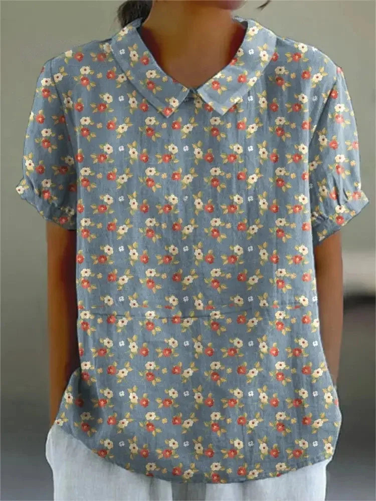 Susie™ - Cotton & Linen Blouse with Floral Print