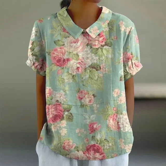 Susie™ - Cotton & Linen Blouse with Floral Print
