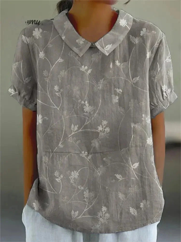 Susie™ - Cotton & Linen Blouse with Floral Print