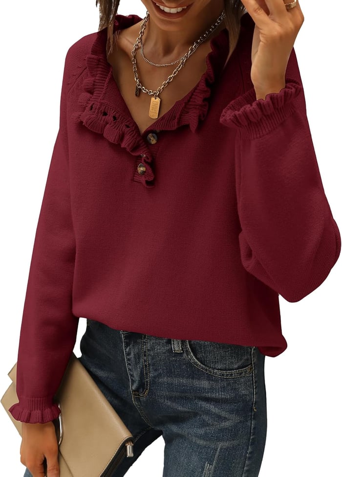 Suzan - Casual Knit Sweater with Ruffle Trim