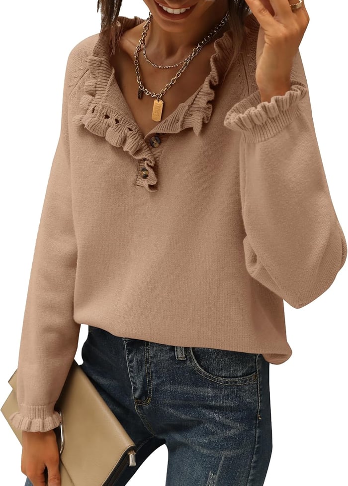 Suzan - Casual Knit Sweater with Ruffle Trim