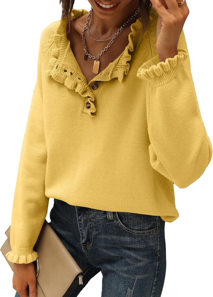 Suzan - Casual Knit Sweater with Ruffle Trim