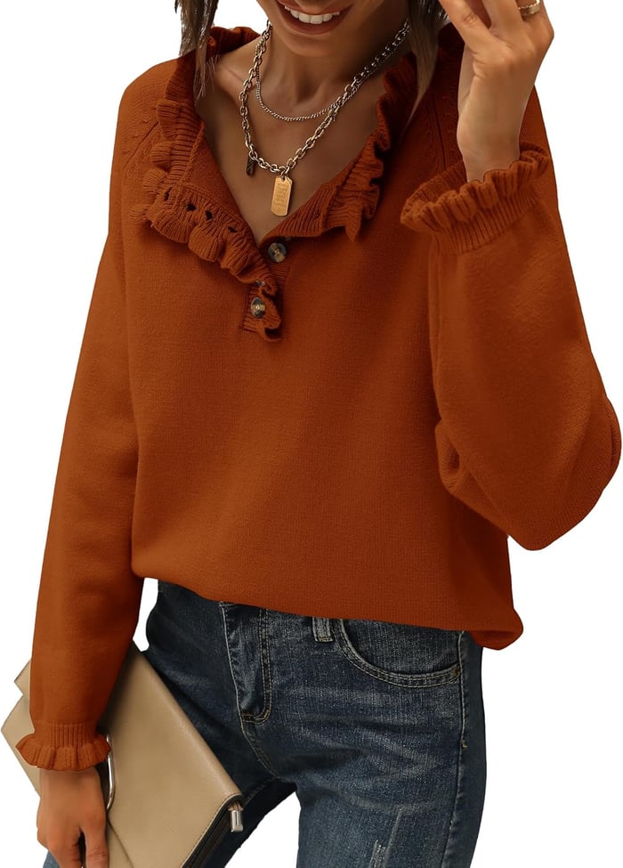 Suzan - Casual Knit Sweater with Ruffle Trim