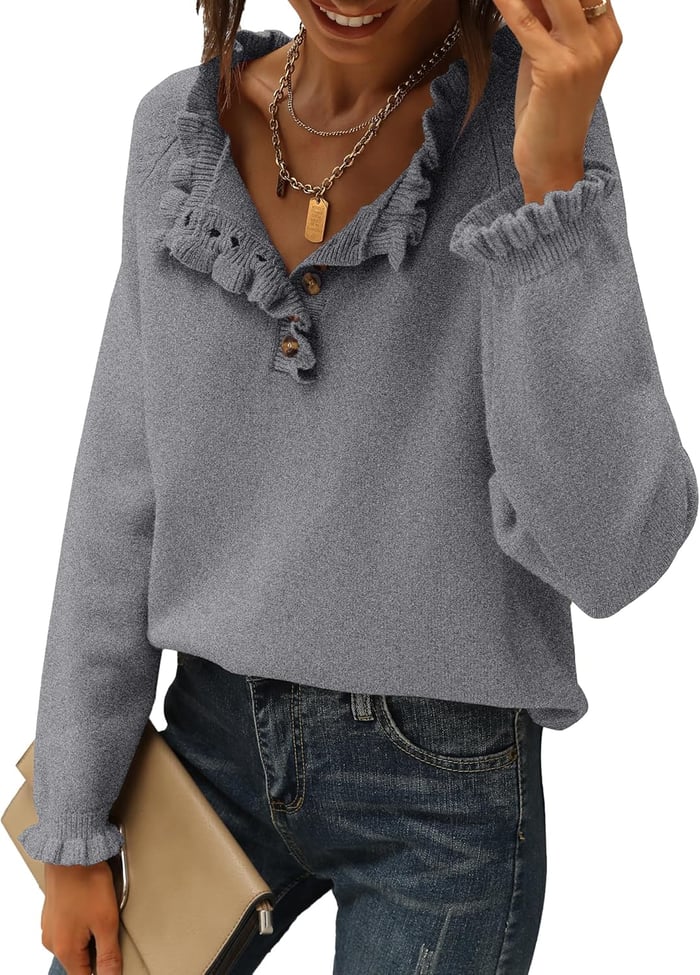 Suzan - Casual Knit Sweater with Ruffle Trim