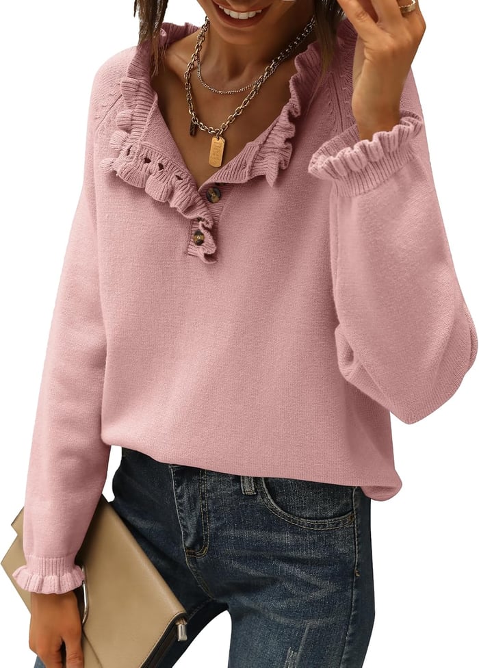 Suzan - Casual Knit Sweater with Ruffle Trim