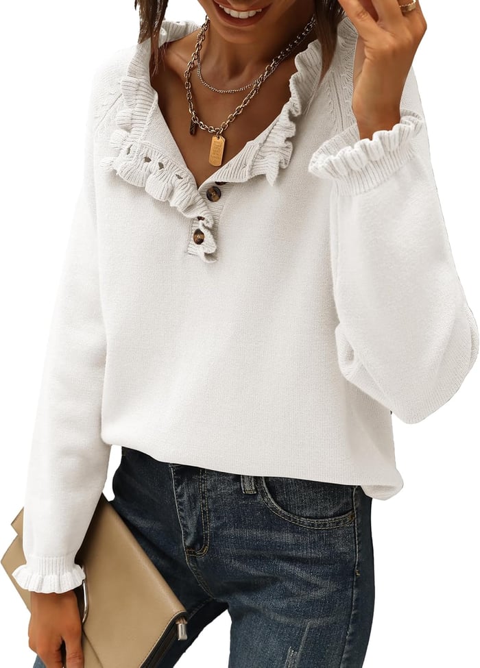 Suzan - Casual Knit Sweater with Ruffle Trim