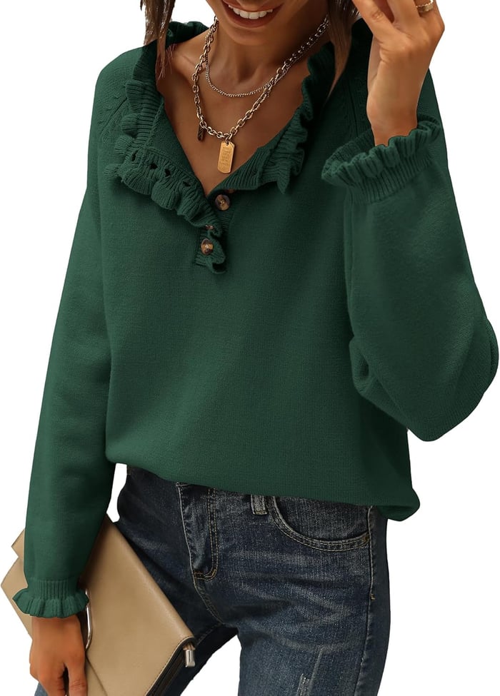 Suzan - Casual Knit Sweater with Ruffle Trim