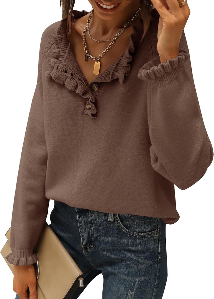 Suzan - Casual Knit Sweater with Ruffle Trim