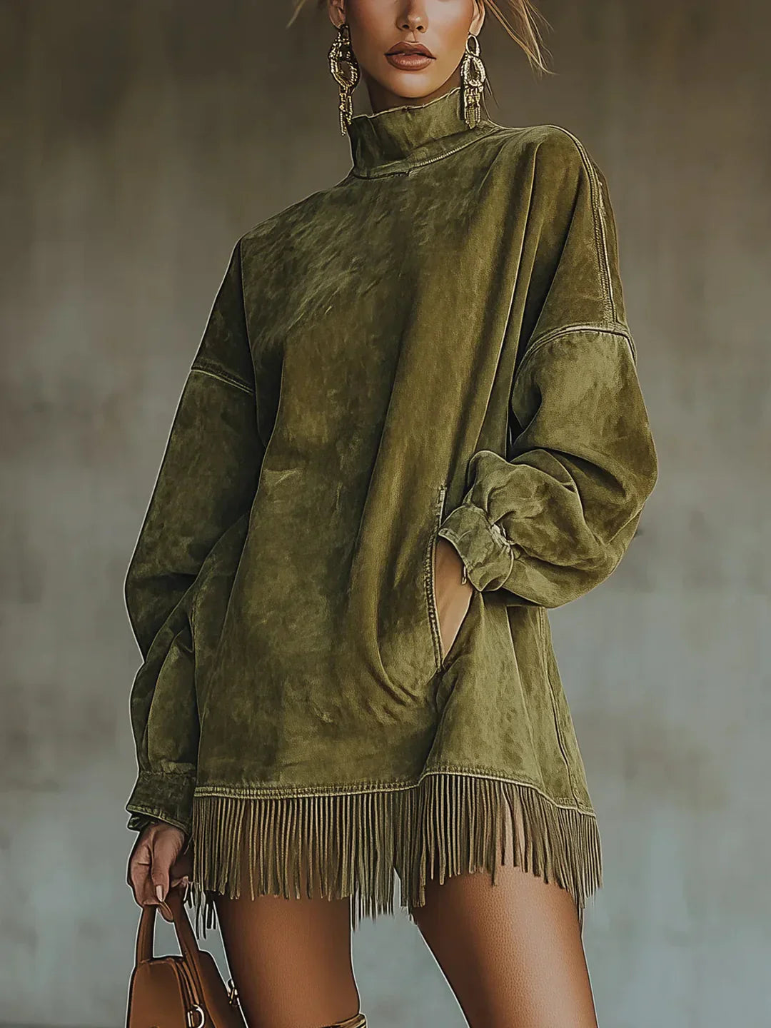 Syanna - Elegant Long-Sleeved Dress with Fringe