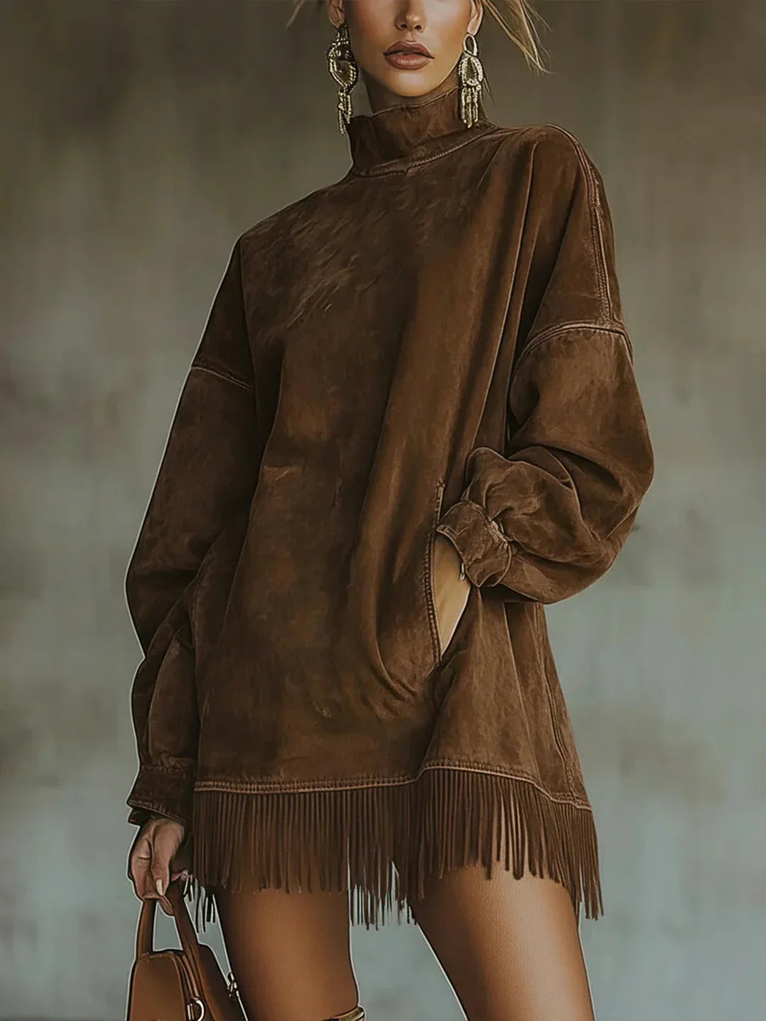 Syanna - Elegant Long-Sleeved Dress with Fringe
