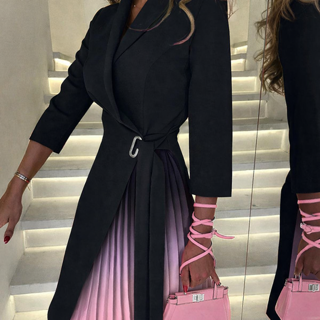 Table - Ombre Pleated Blazer Dress with Falling Collar