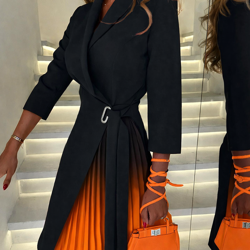 Table - Ombre Pleated Blazer Dress with Falling Collar