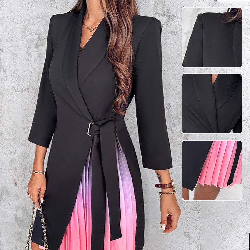 Table - Ombre Pleated Blazer Dress with Falling Collar