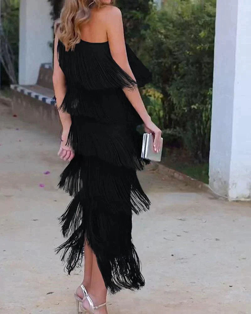 Tamira – Long Dress with Asymmetrical Shoulder Design