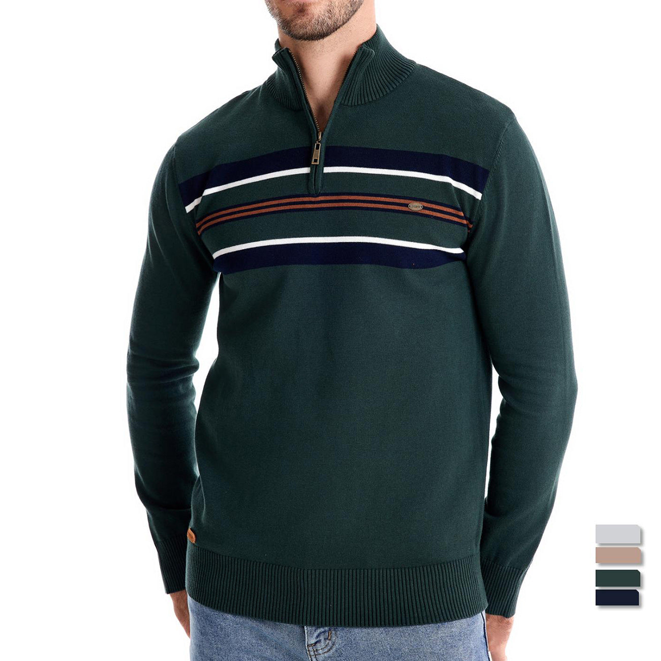 Toralf - Half Zip Striped Sweater