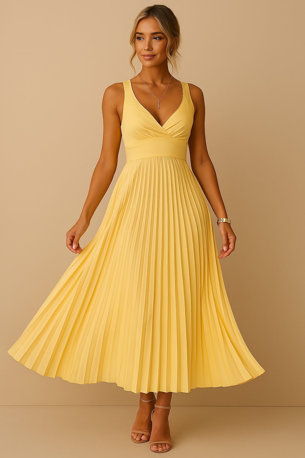 Tuuliki – Sleeveless Midi Dress with Pleats