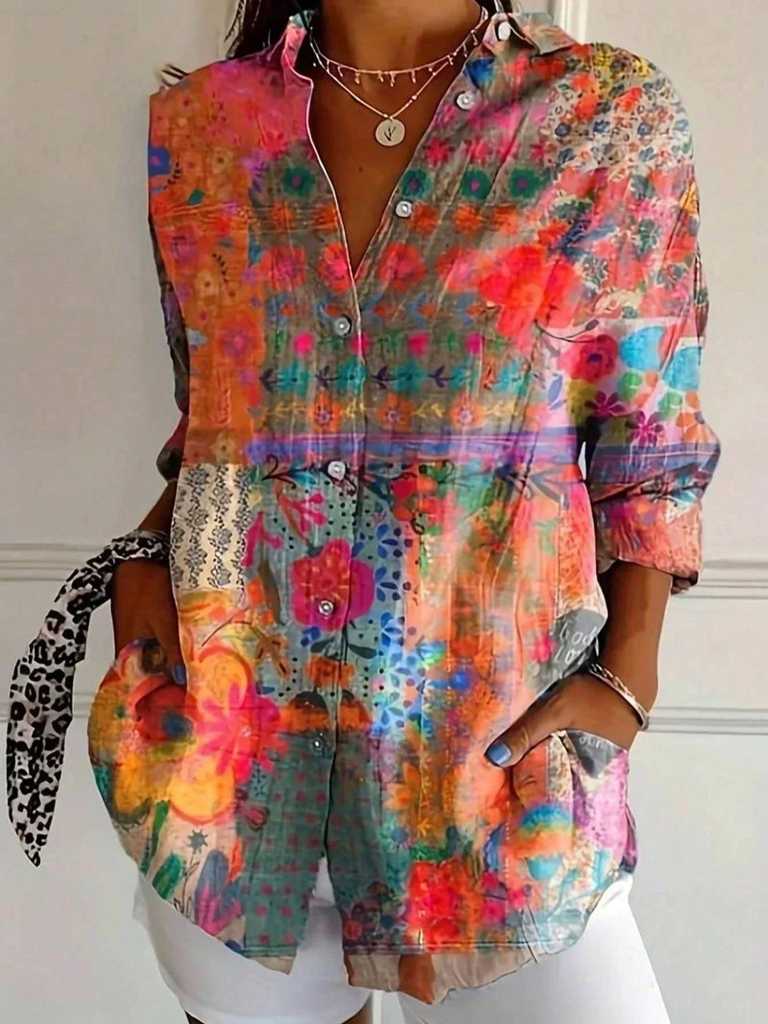 Tzufit - Cămașă elegantă cu mâneci lungi și model colorat