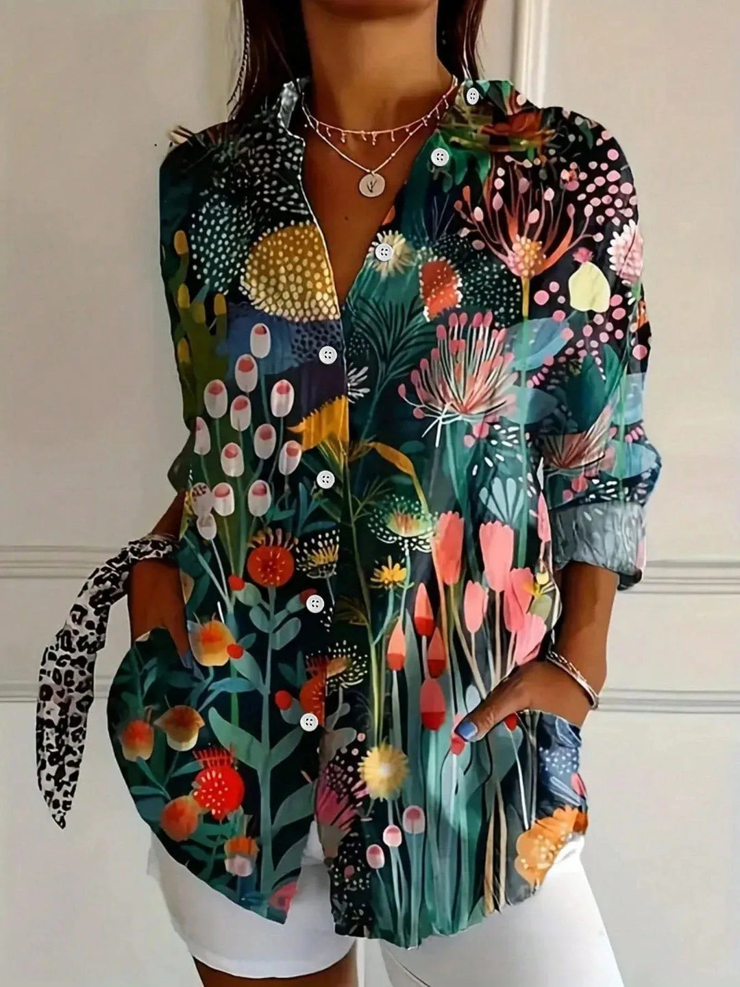 Tzufit - Cămașă elegantă cu mâneci lungi și model colorat