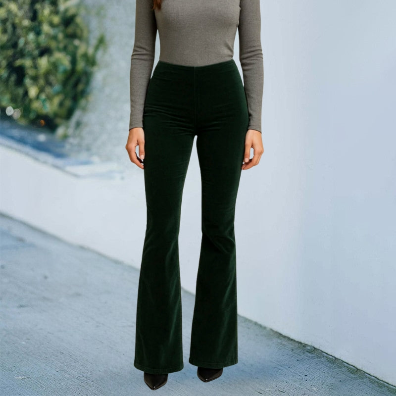 Udilia – Hoge taille ribfluwelen broek met uitlopende pijpen