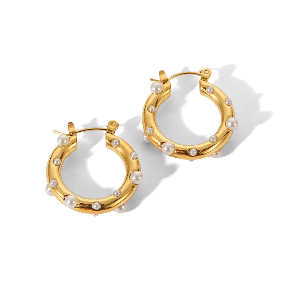 Uworld Shaped Hammer Shiny Zircon CC Shape Hoop Earrings For Women 18K Gold Plated Stainless Steel Circle Earrings Jewelry