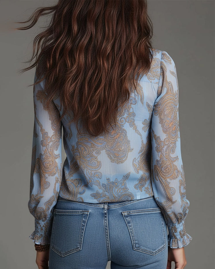 Vaidile - Casual Blouse with Half Zipper and Ruffles