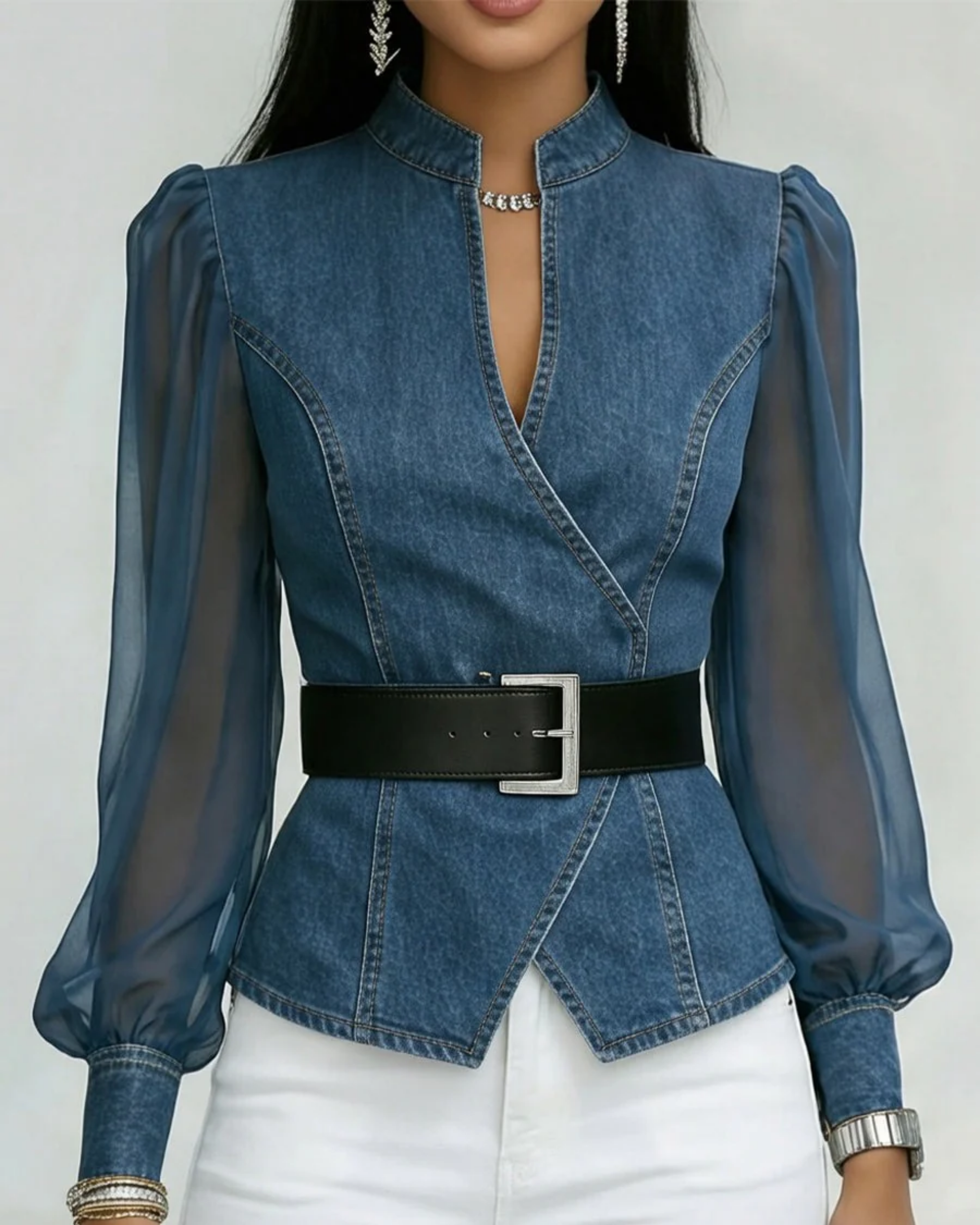 Vessa – Jeans Top with Flared Sleeves