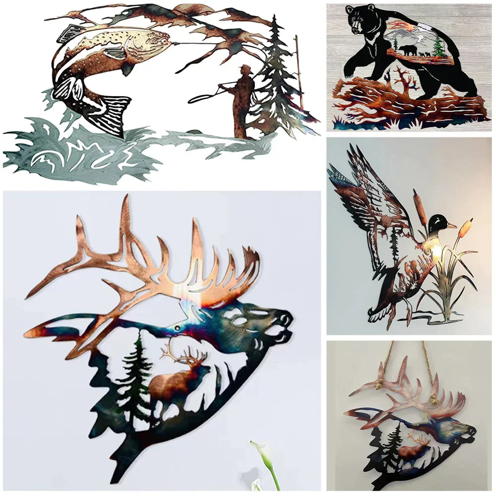 Wanddekoration aus Metall mit Wildtieren