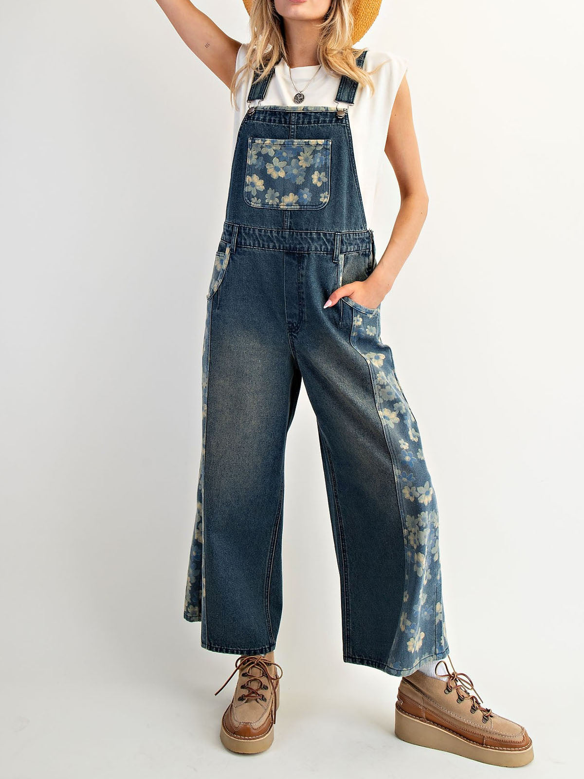 Yalita – Denim Overalls with Floral Pattern