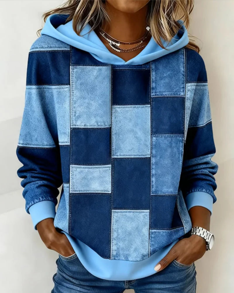 Yaralyn – Stylish Long-Sleeve Hooded Sweater with Check Pattern
