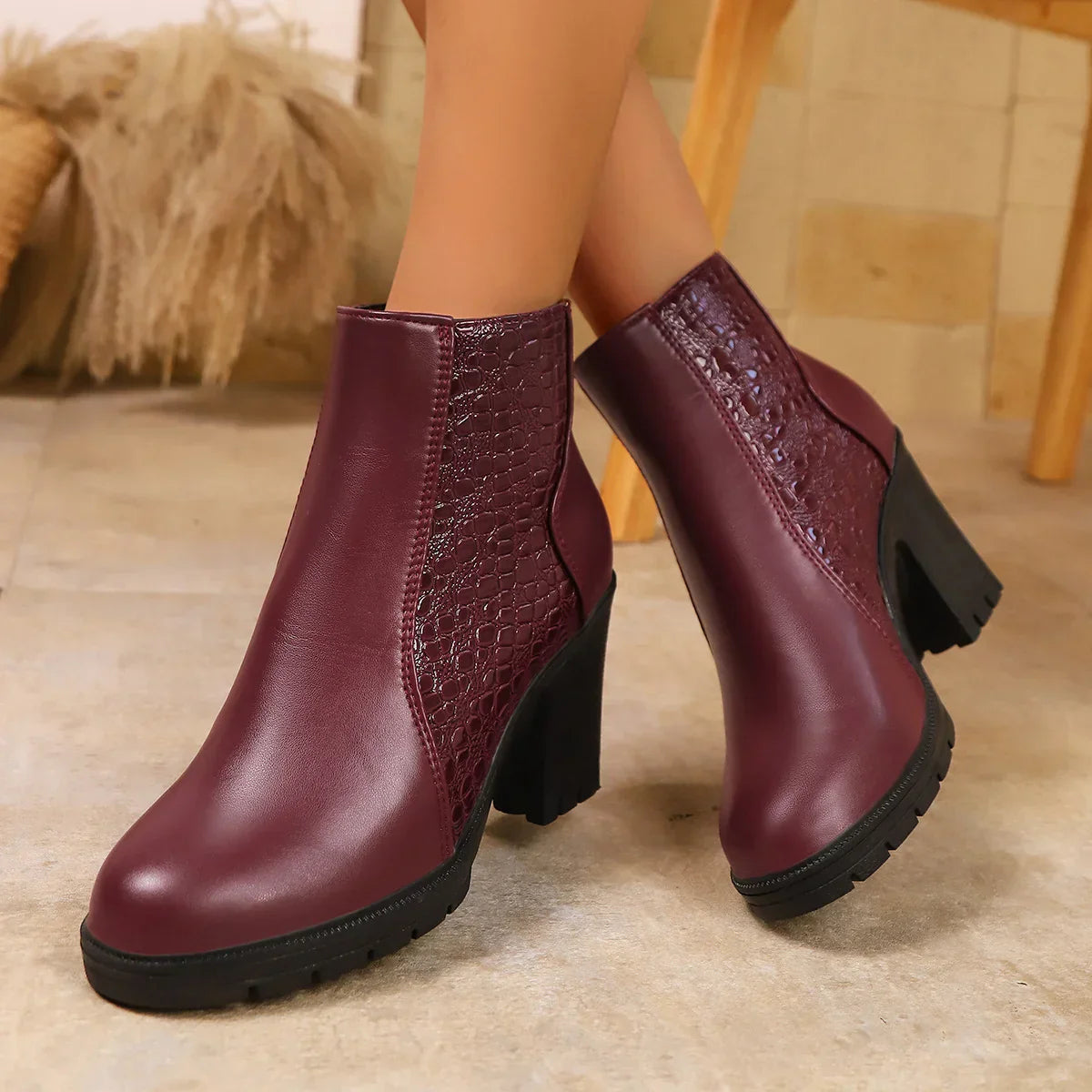 Yardenit - Boots with Chunky Heel Made of Genuine Leather