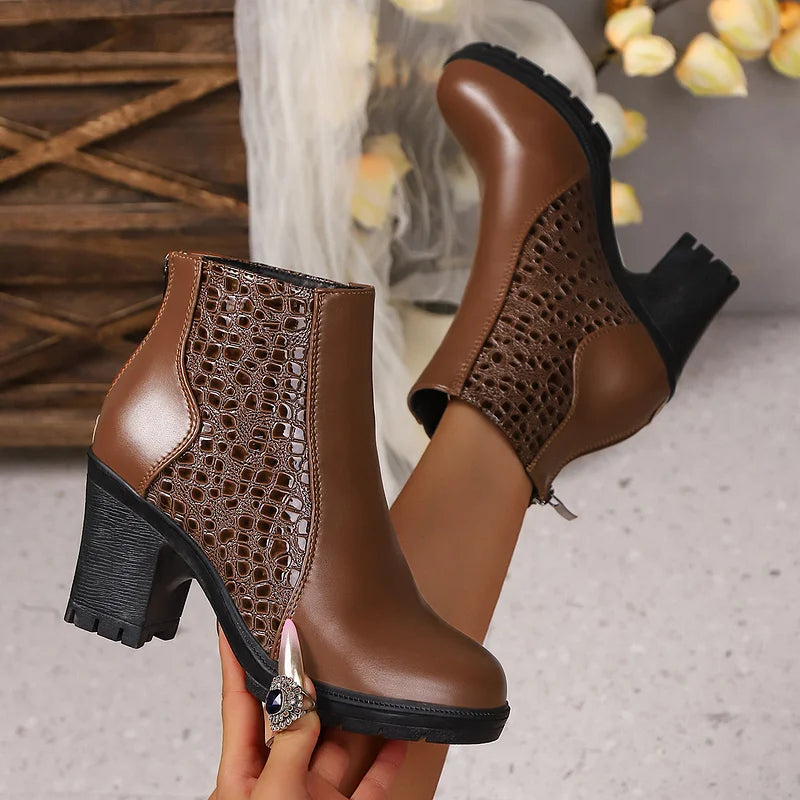 Yardenit - Boots with Chunky Heel Made of Genuine Leather
