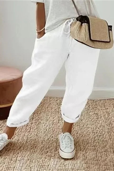 Yaron - Pantalon solide avec poches obliques et cordon de serrage à la taille