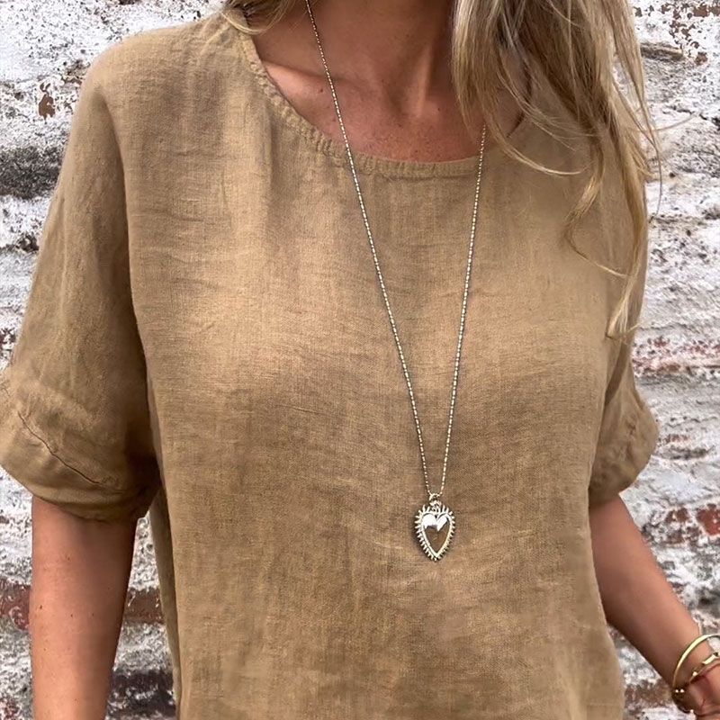 Yashira – Blusa in cotone e lino con scollo rotondo