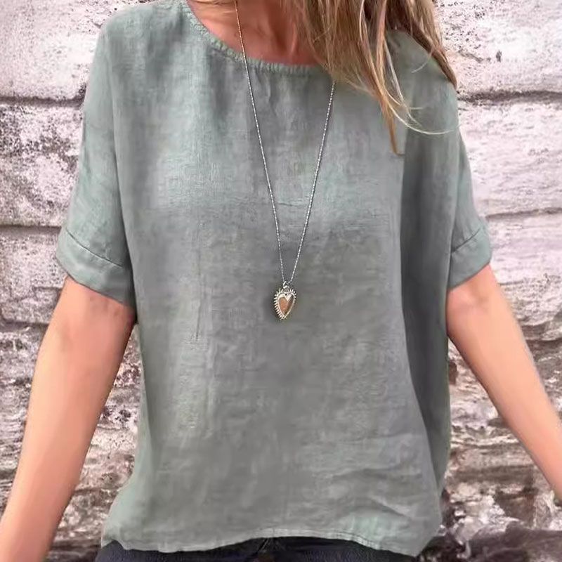 Yashira – Blusa in cotone e lino con scollo rotondo