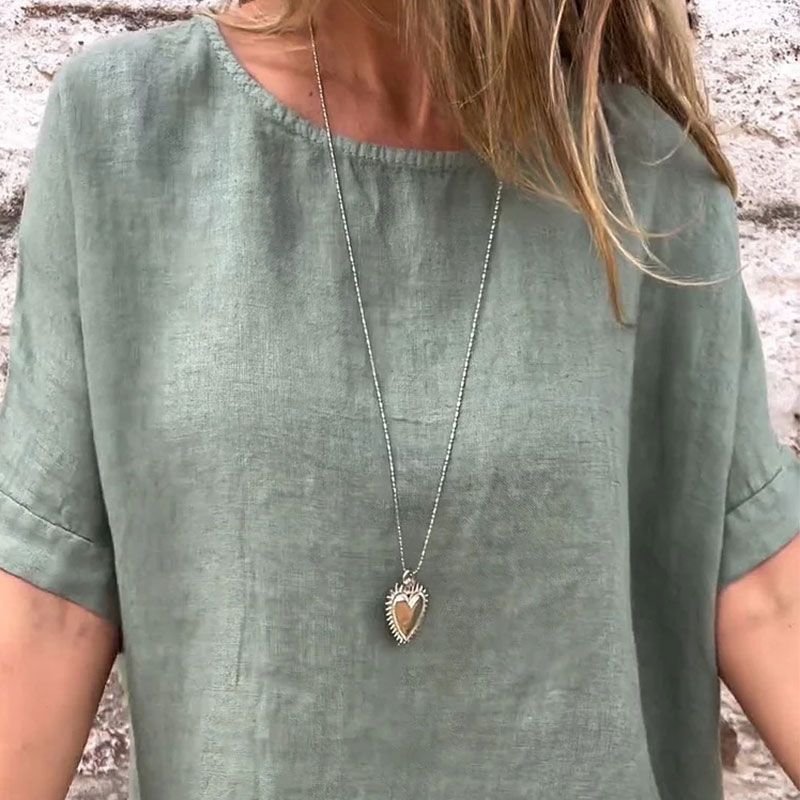 Yashira – Blusa in cotone e lino con scollo rotondo