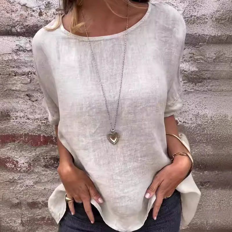 Yashira – Blusa in cotone e lino con scollo rotondo