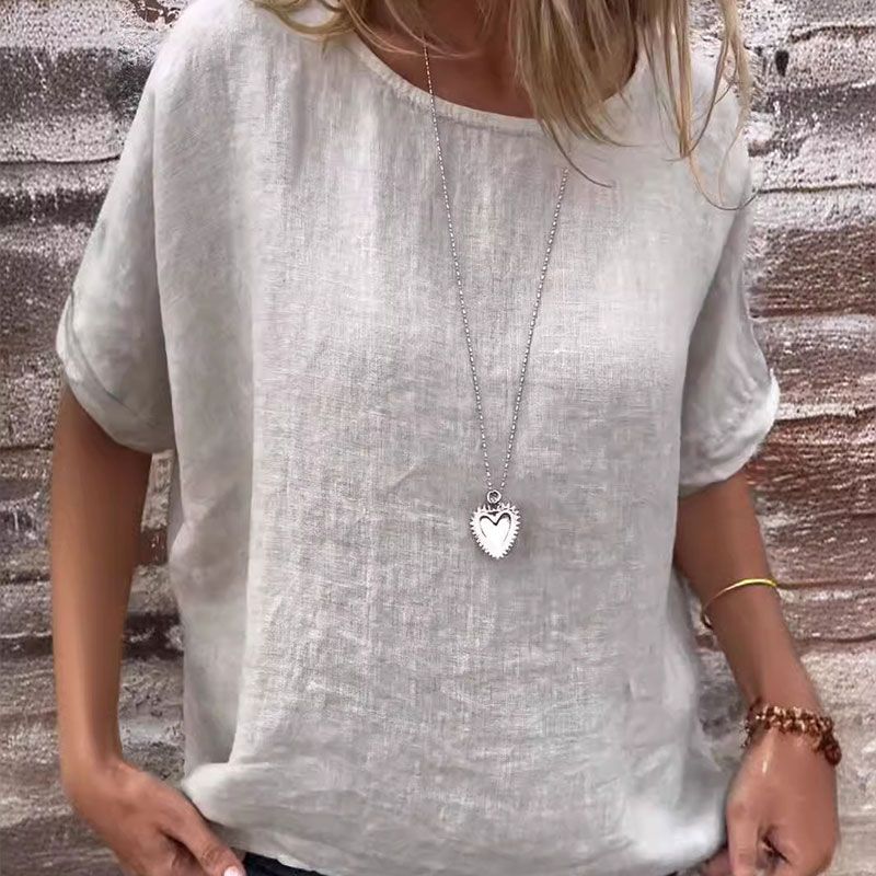 Yashira – Blusa in cotone e lino con scollo rotondo