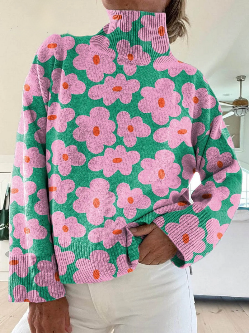 Yenella – Sweater with Floral Pattern and Turtleneck