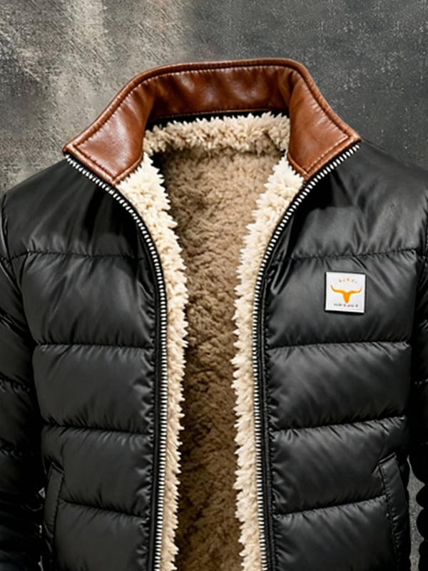 Youssouf – Chaqueta de cuero vintage con costuras decorativas para uso al aire libre