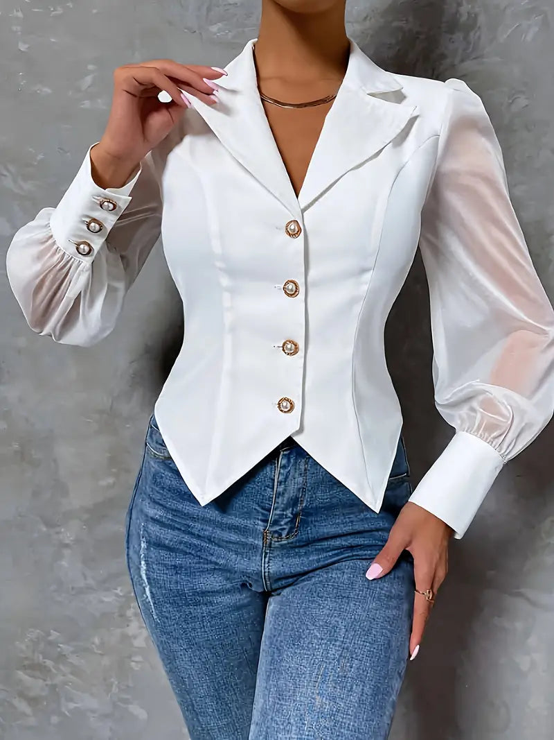 Yurelle – Elegant Blouse with Stand Collar
