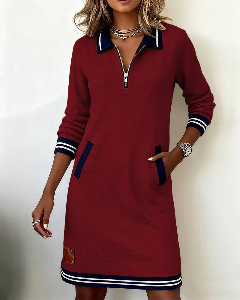 Zanda – Dress with Zip Collar and Contrasting Pockets