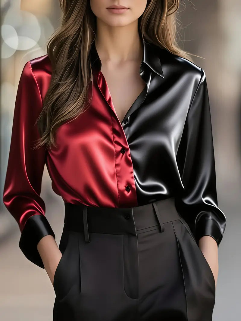 Zillah – Elegant Satin Shirt with Contrasts for the Commute
