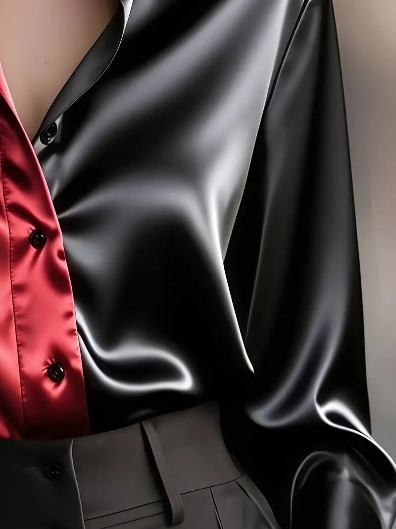 Zillah – Elegant Satin Shirt with Contrasts for the Commute
