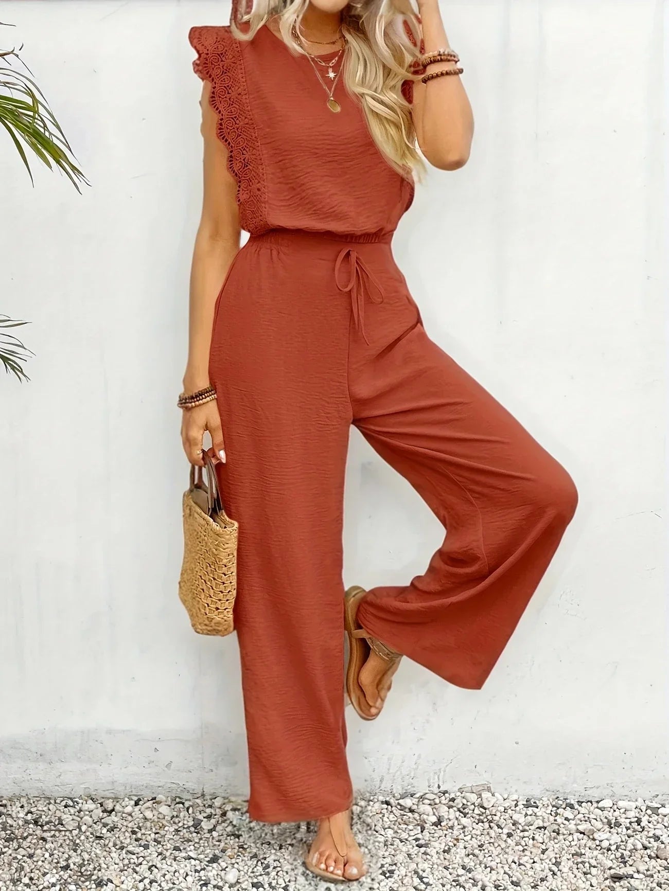 Ziva – Top elegante de encaje y pantalones de pierna ancha