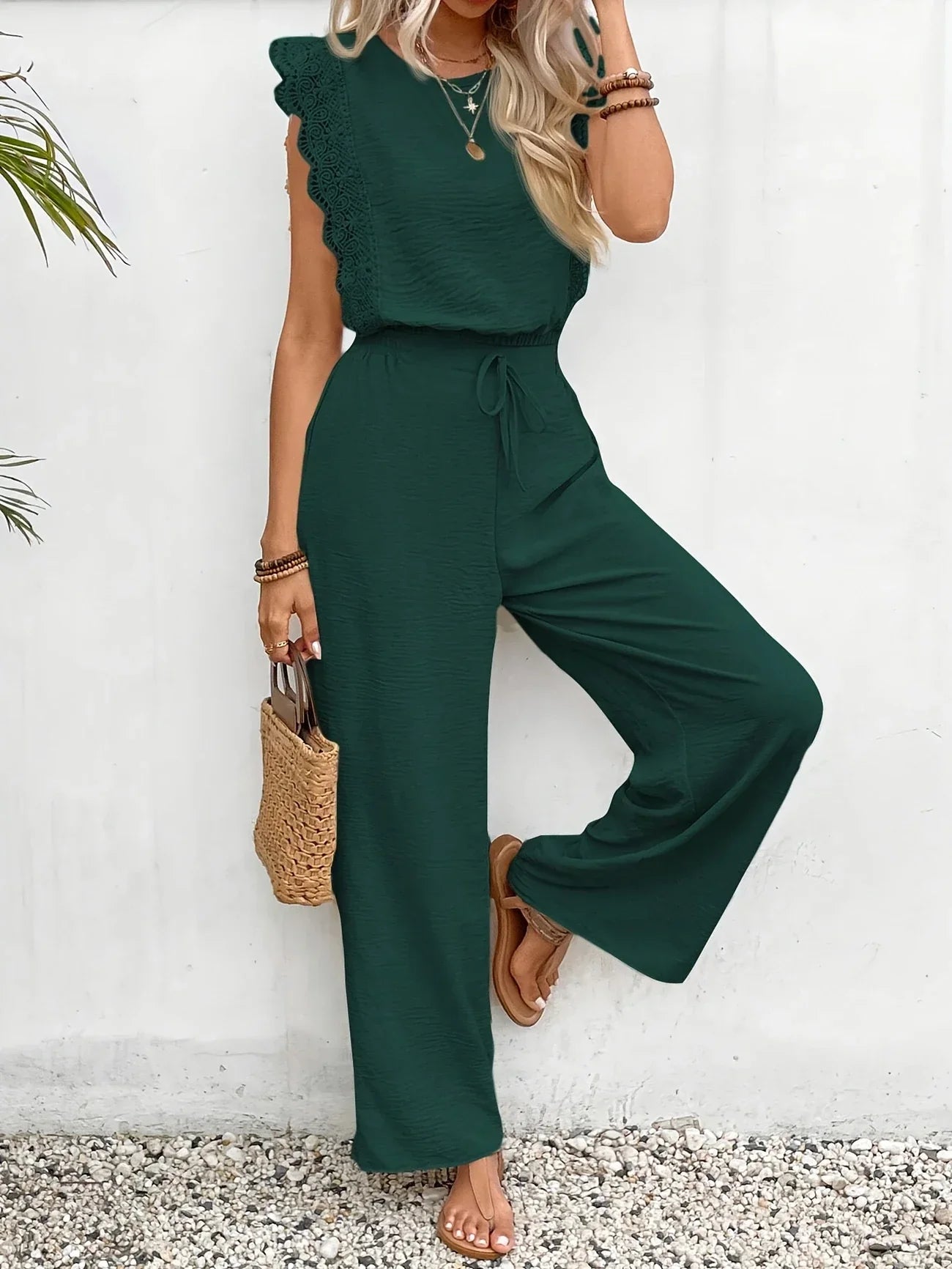 Ziva – Top elegante de encaje y pantalones de pierna ancha