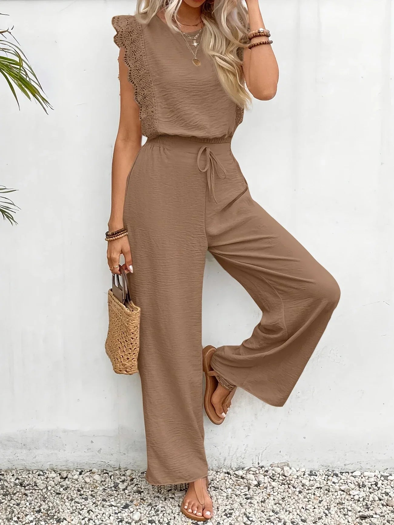 Ziva – Top elegante de encaje y pantalones de pierna ancha